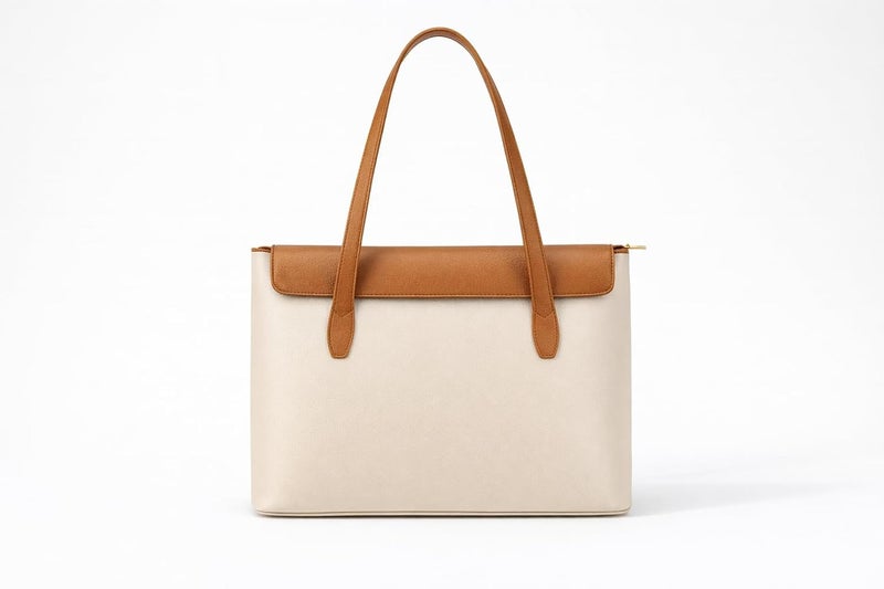KLEIO Office 15 Inch Tote Laptop Handbag for Women - Cream - Image 3